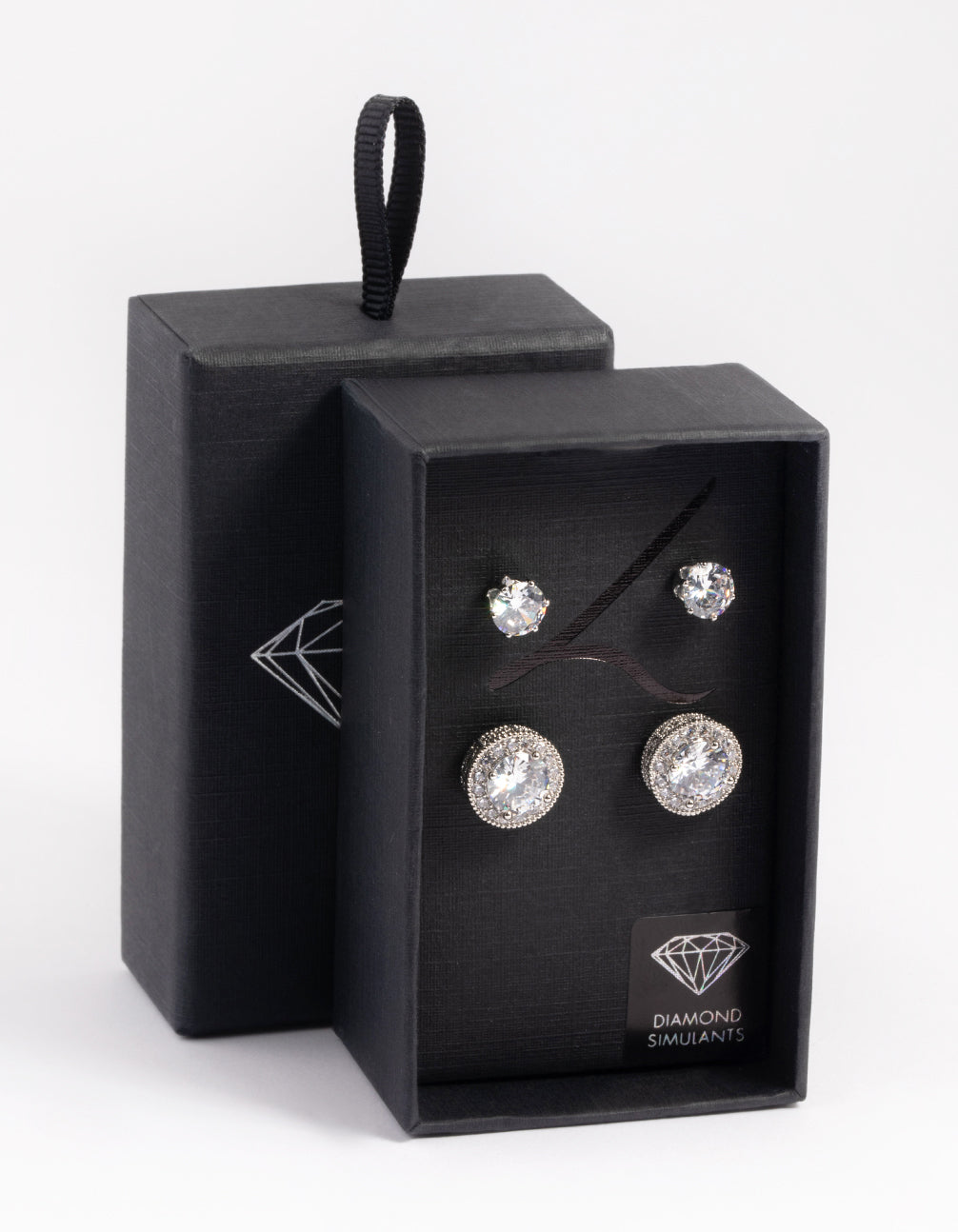 Silver Diamond Simulant Stud Earring Set
