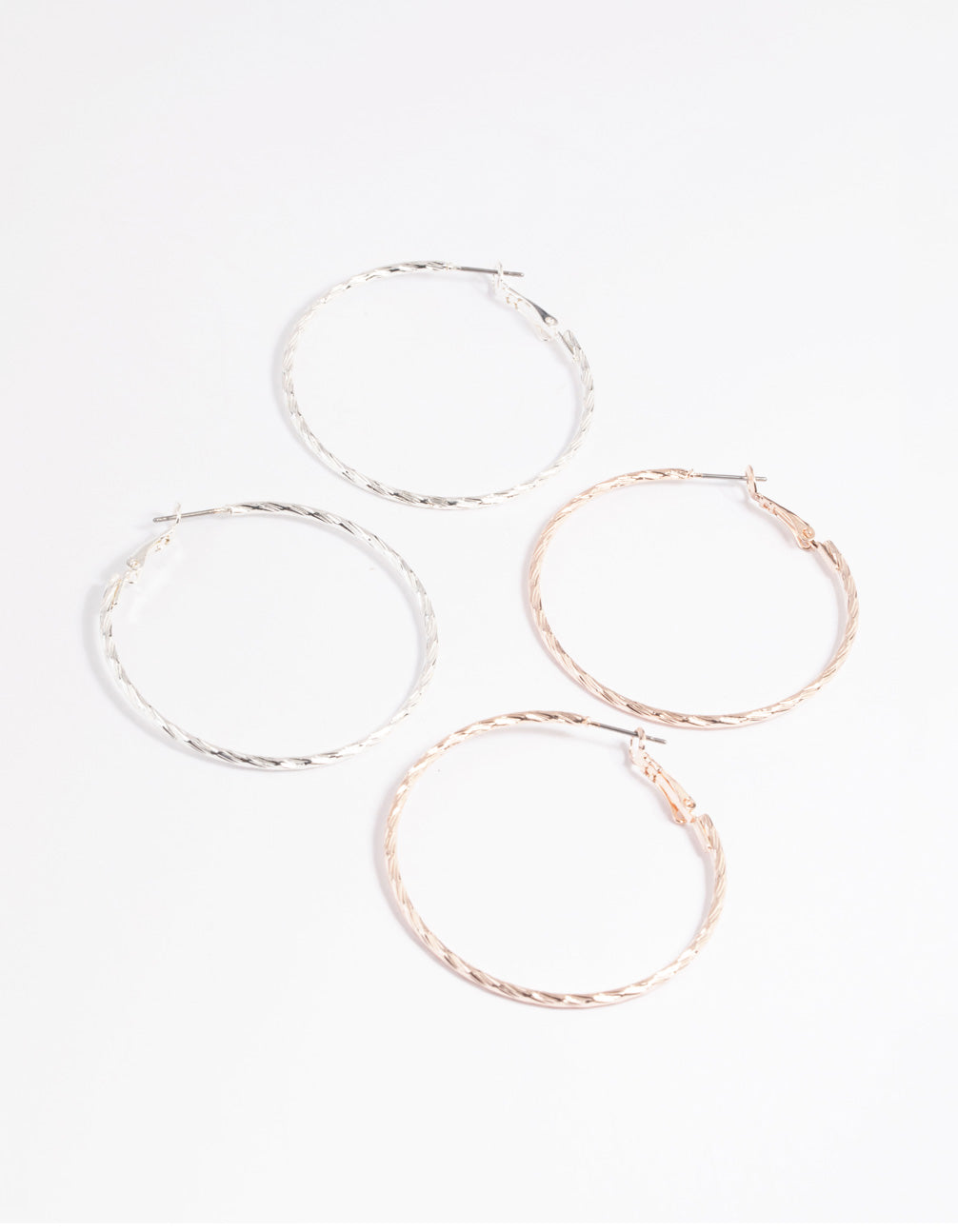 Mixed Metal Textured Hoop Earring Set