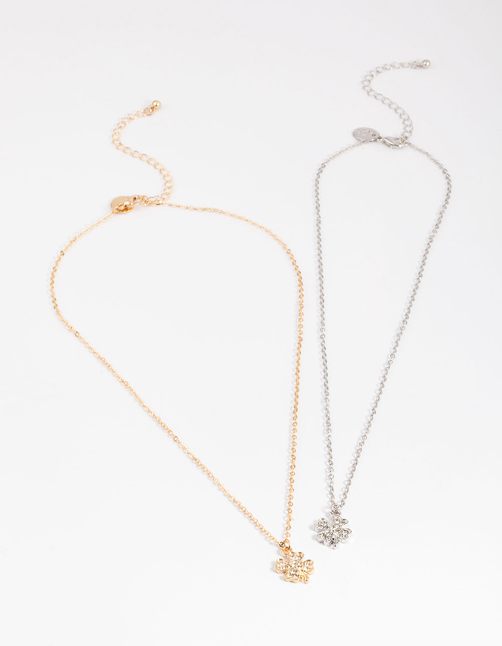 Mixed Metal Diamante Clover Necklace Pack