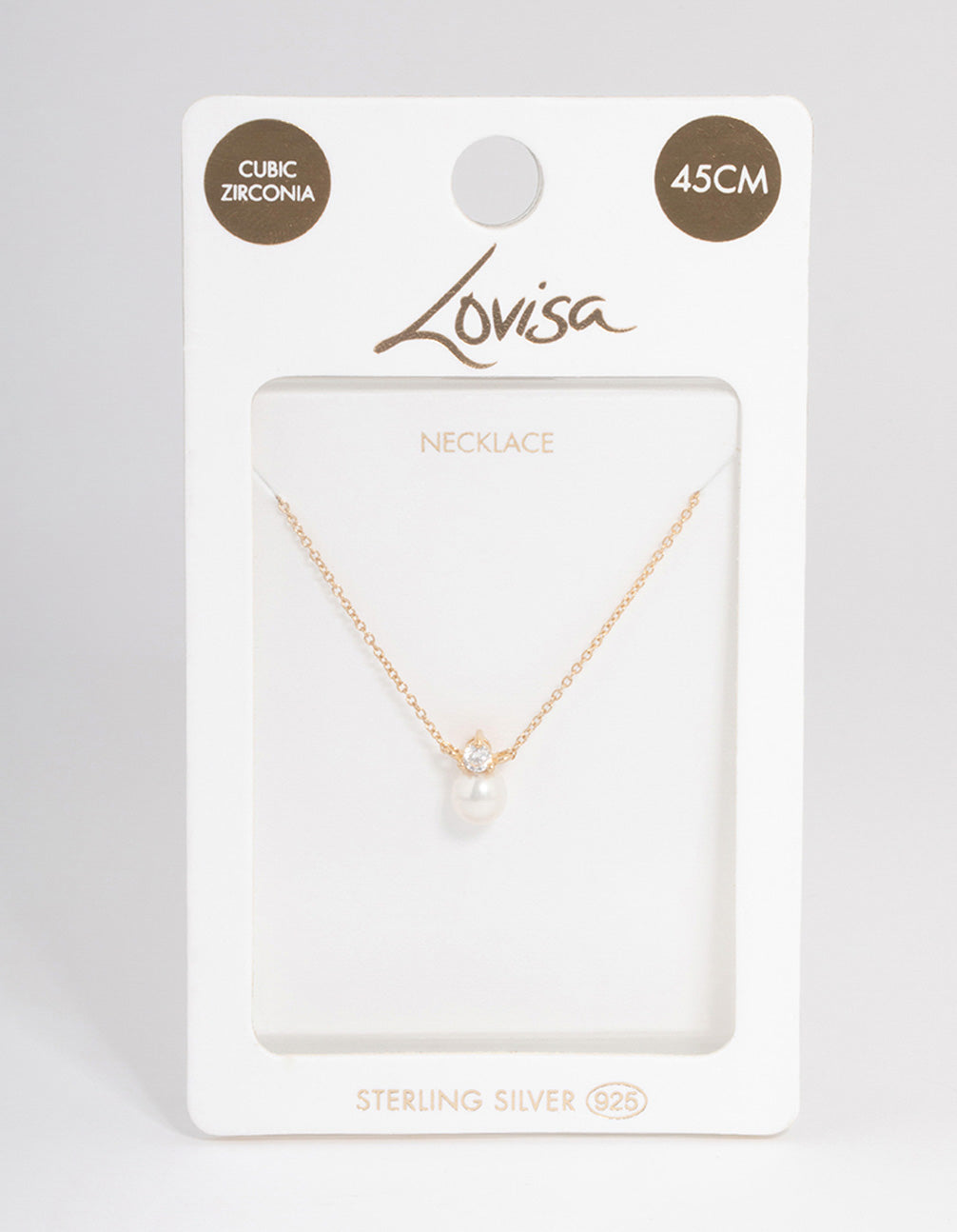 Gold Plated Sterling Silver Pearl Cubic Zirconia Necklace