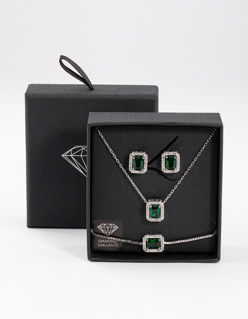 Silver Square Halo Jewellery Set