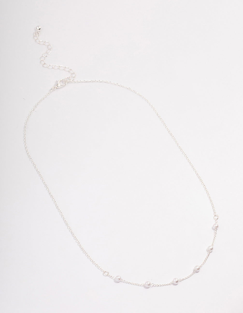 Silver Dainty Pearl Station Necklace