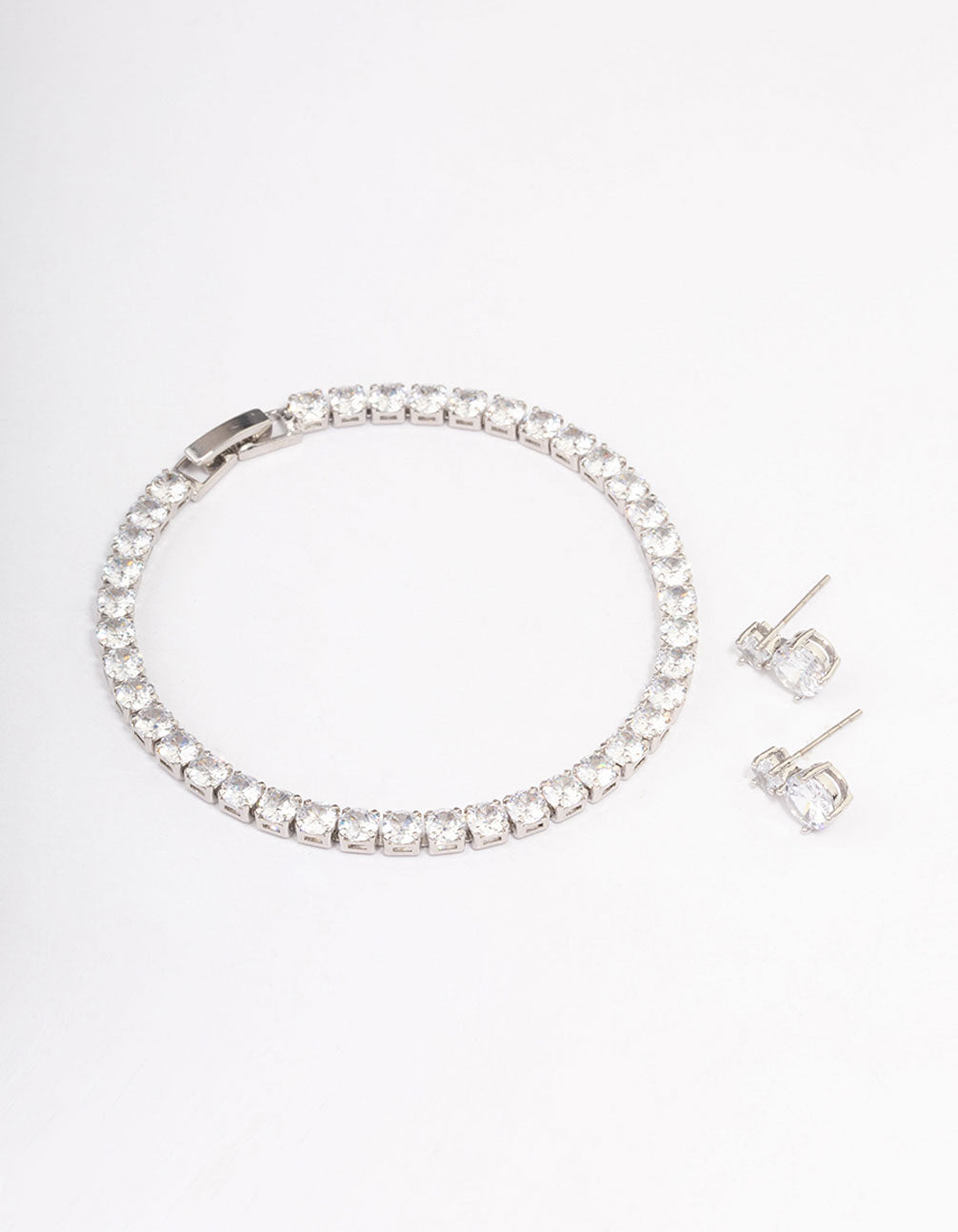 Silver Cubic Zirconia Round Graduating Earrings & Tennis Bracelet Set