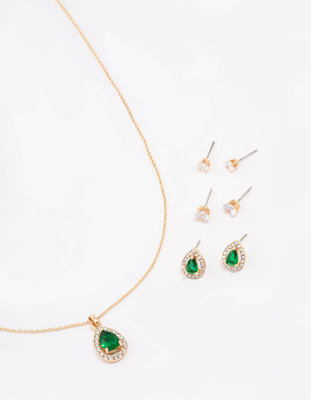 Gold Multi Pear Diamante Jewellery Set