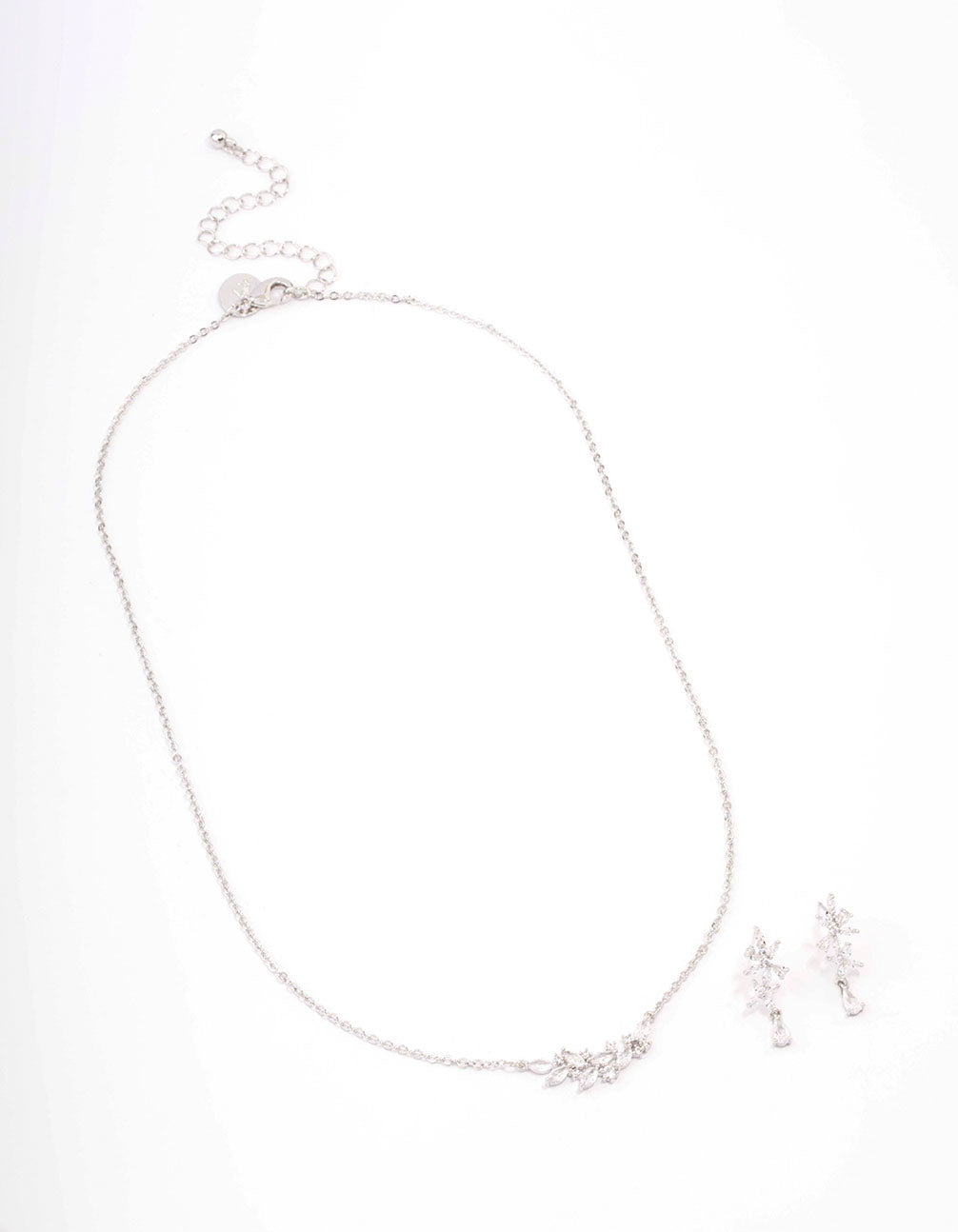 Silver Dainty Sparkle Flower Necklace & Earring Set