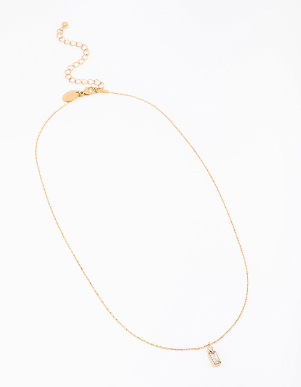 Waterproof Gold Plated Stainless Steel Thin Baguette Round Cubic Zirconia Pendant Necklace