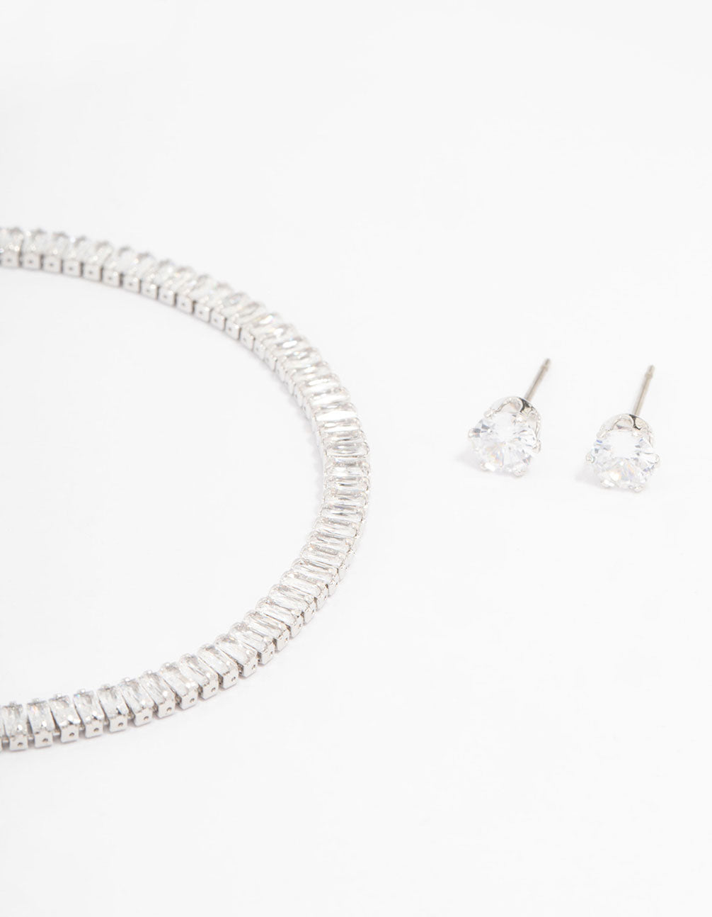 Silver Cubic Zirconia Baguette Tennis Bracelet & Earring Set