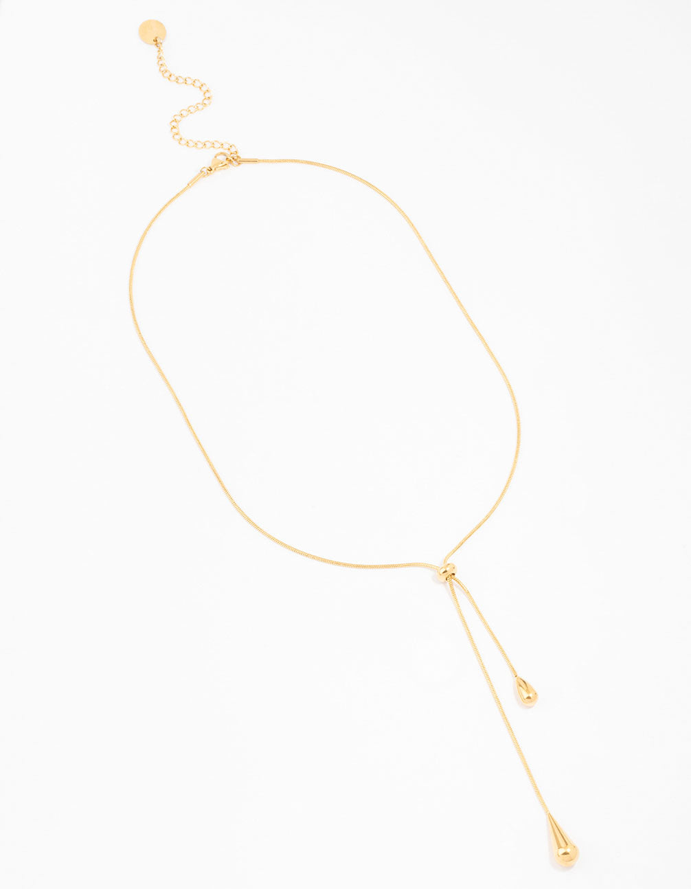 Waterproof Gold Plated Stainless Steel Pull Through Lariat Necklace