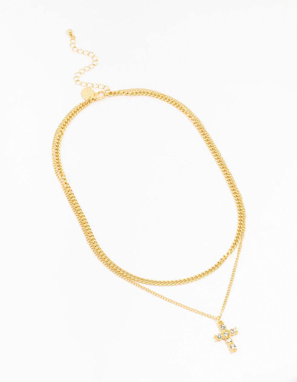 Gold Plated Diamante Cross Layered Cross Pendant Necklace