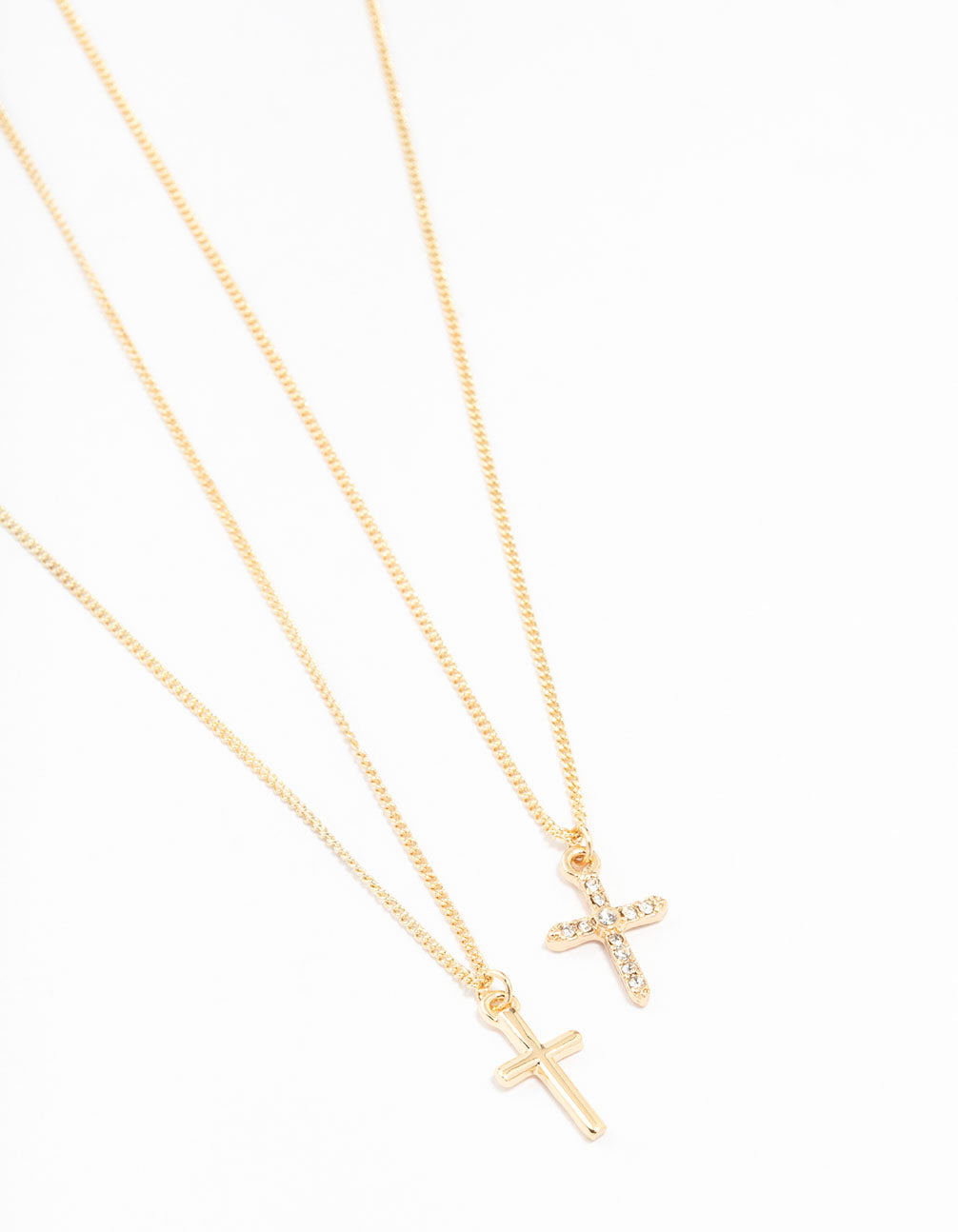 Gold Plain & Diamante Cross Necklace 2-Pack