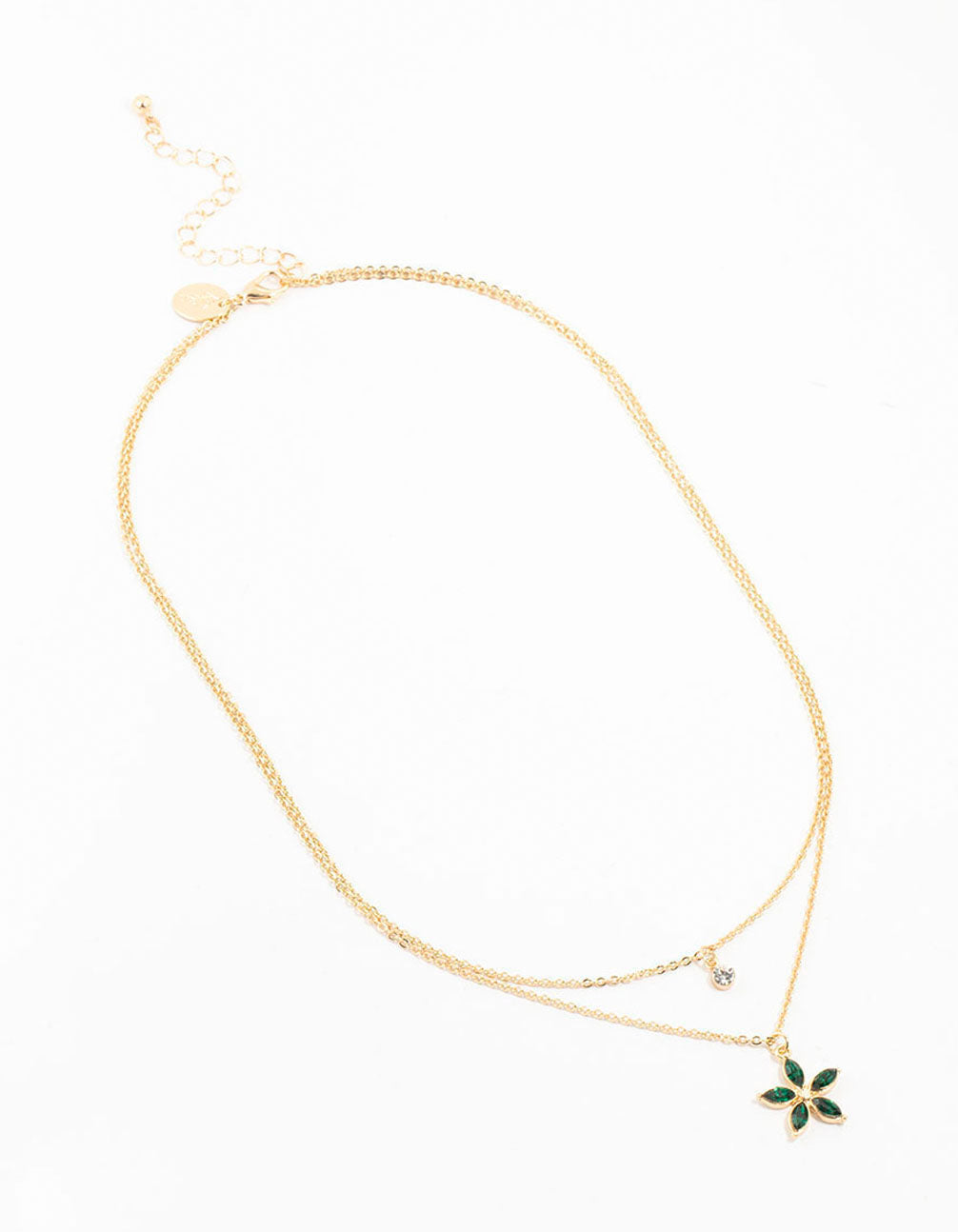 Gold Chain Diamante Flower Layered Necklace