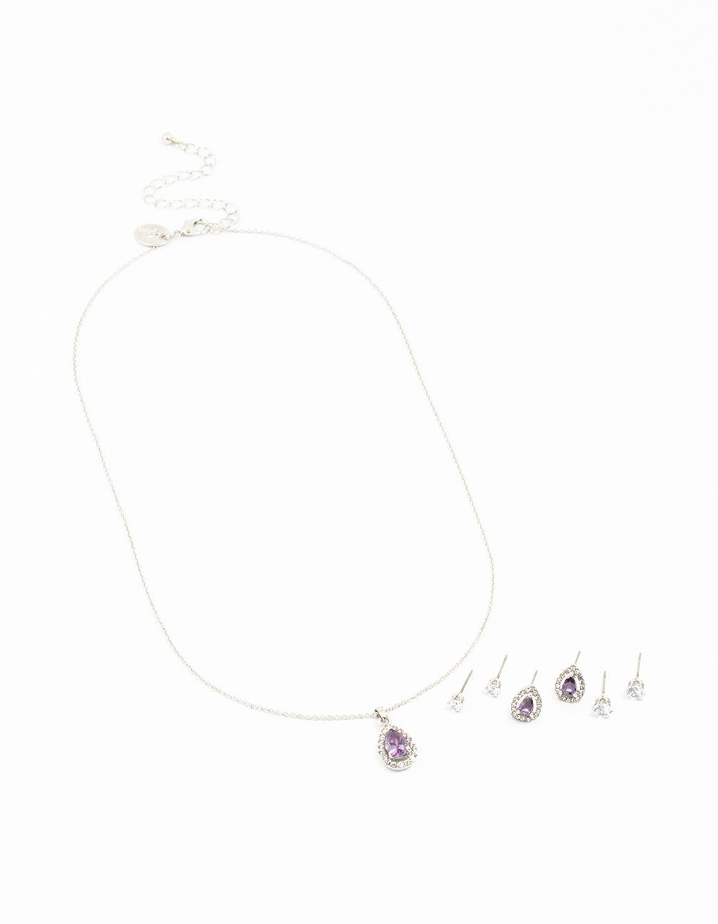 Silver Multiple Purple & Silver  Pear Earring & Necklace Set