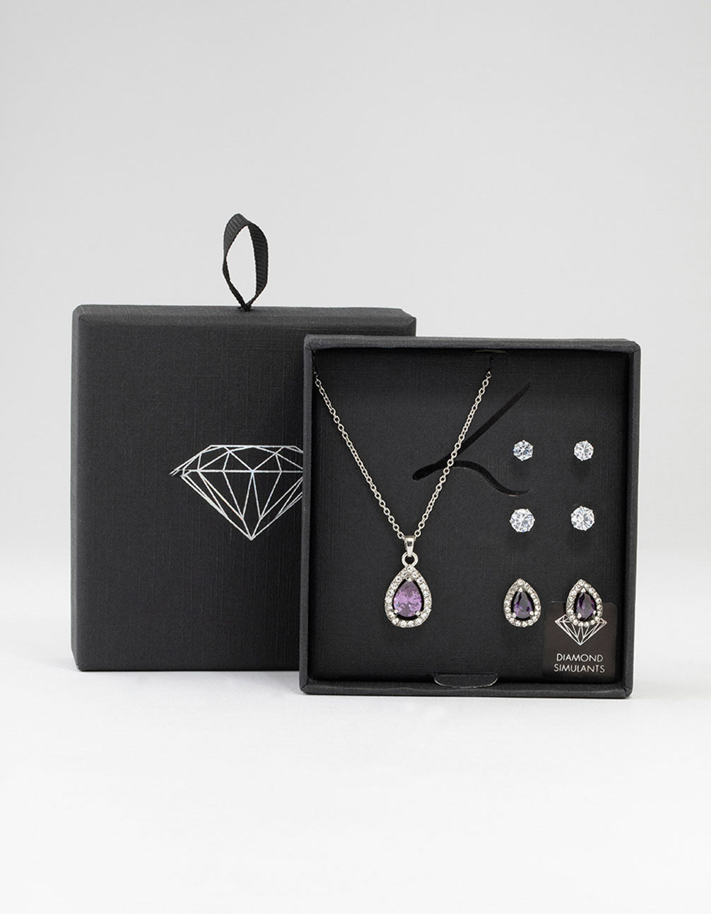 Silver Multiple Purple & Silver  Pear Earring & Necklace Set