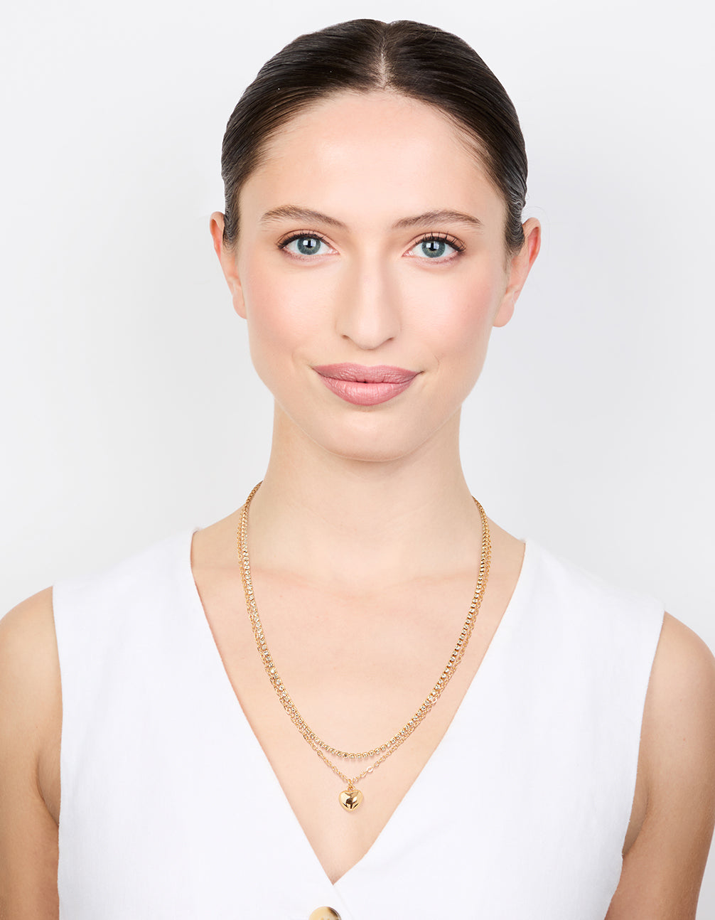 Gold Diamante & Puffy Heart Layered Necklace