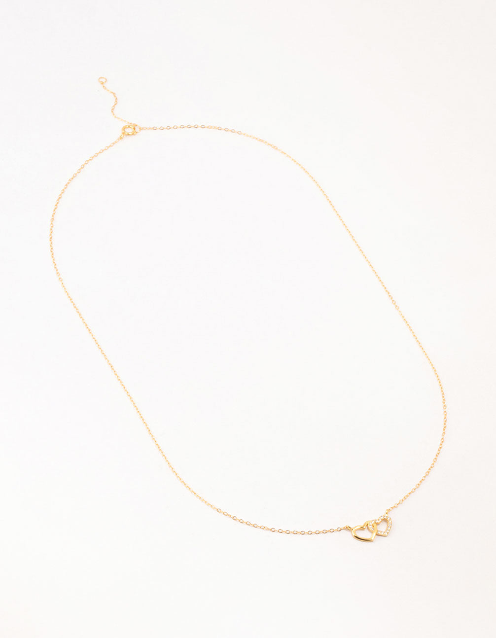 Gold Plated Sterling Silver Double Heart Cubic Zirconia Necklace