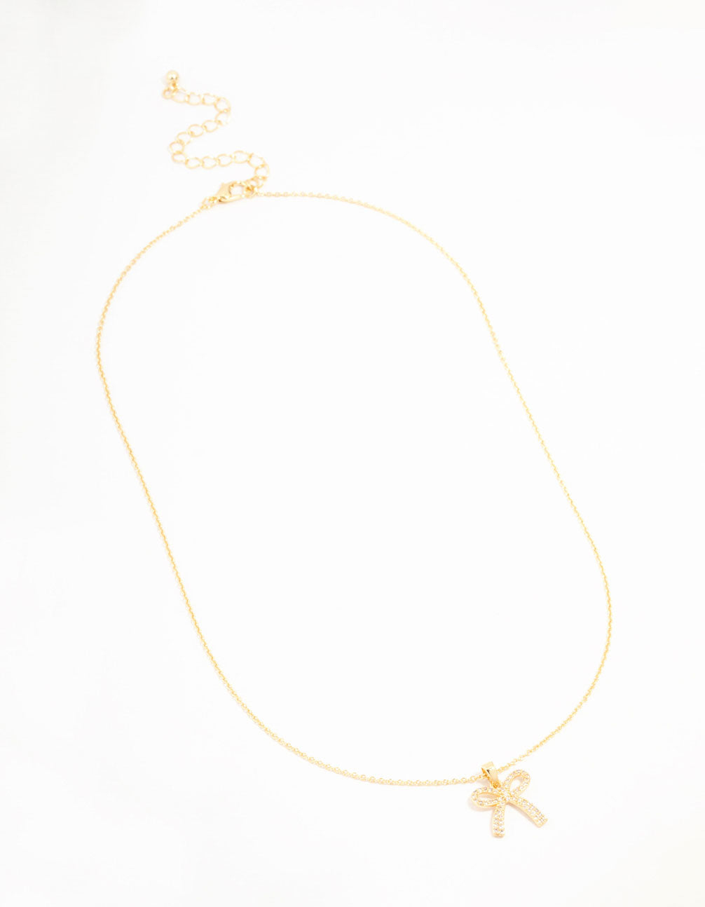 Gold Plated Pave Set Cubic Zirconia Bow Necklace