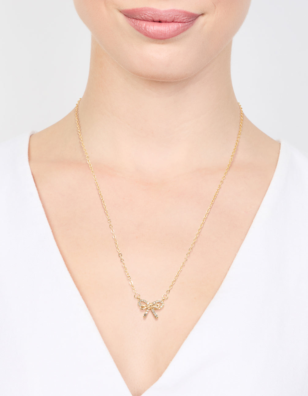 Gold Dainty Diamante Bow Necklace