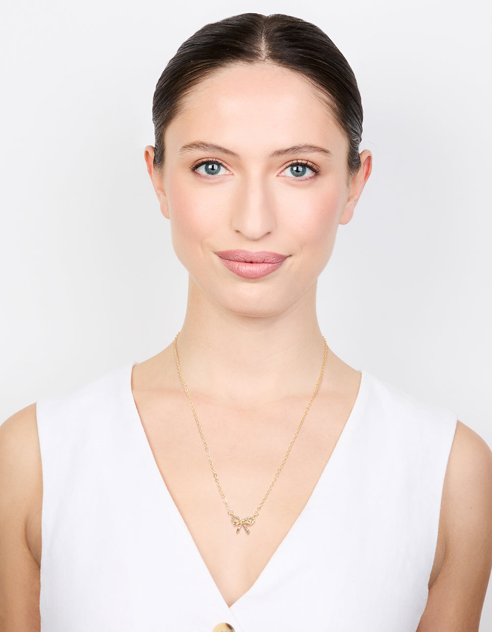 Gold Dainty Diamante Bow Necklace