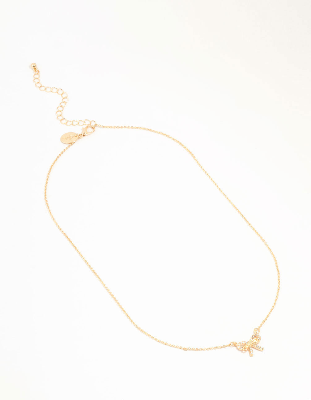 Gold Dainty Diamante Bow Necklace