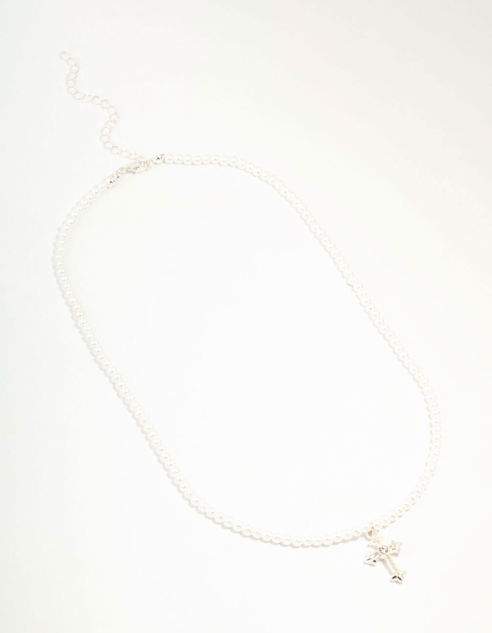 Silver Pearl Cross Pendant Necklace