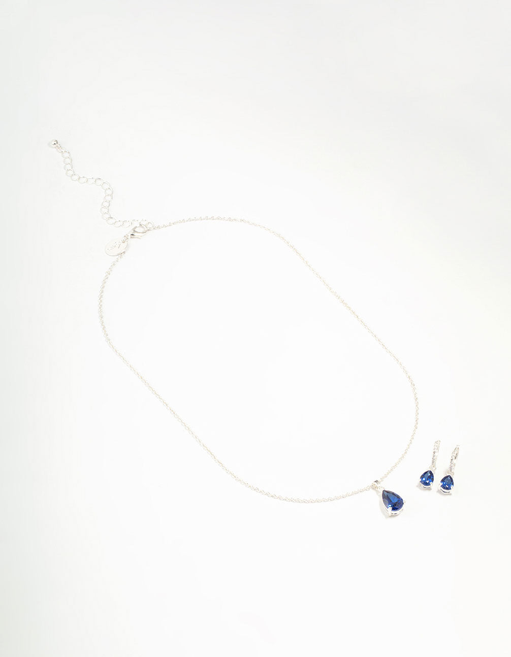 Silver Sapphire Teardrop Necklace & Earrings Set