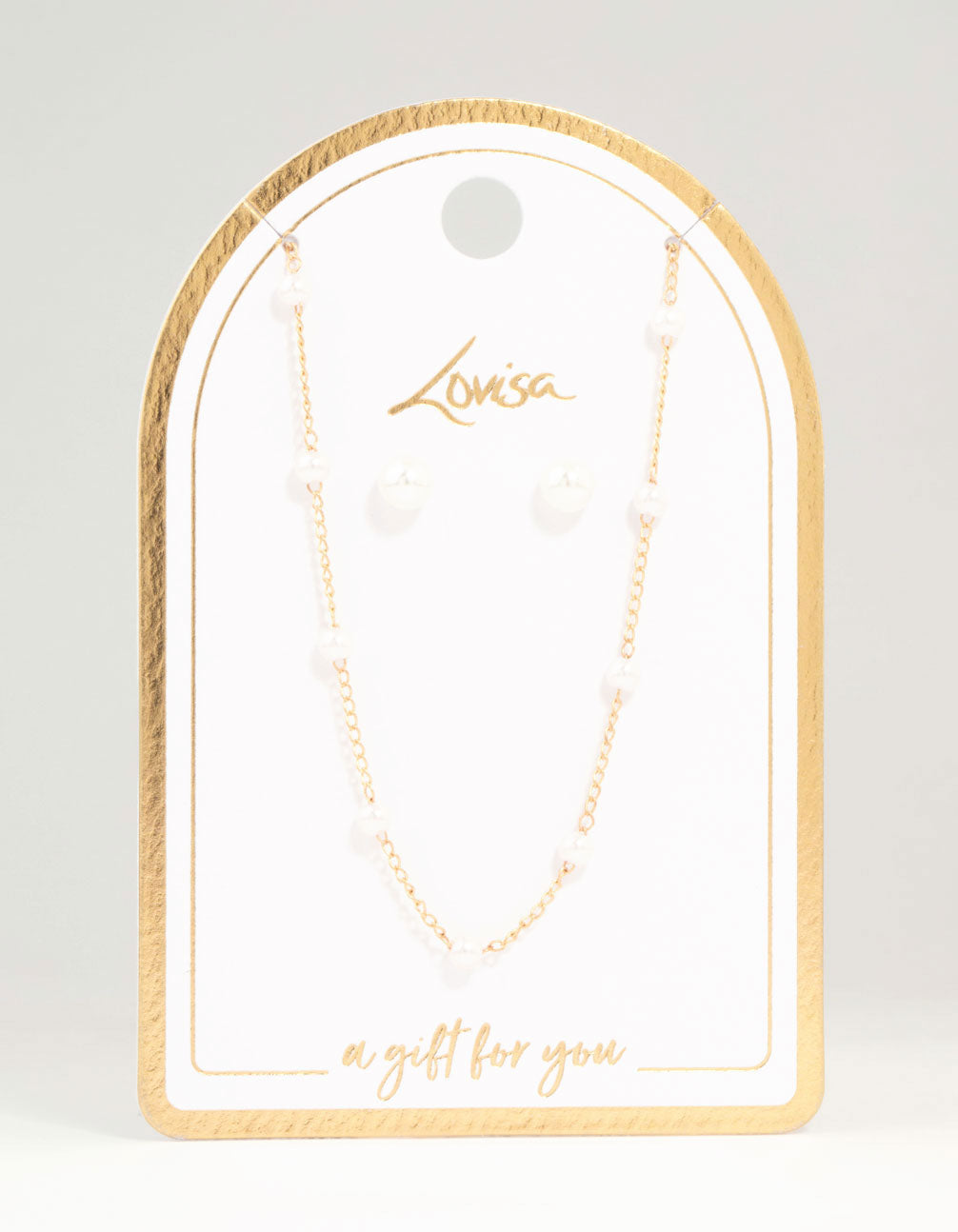 Gold Pearl Station Necklace & Earrings Set