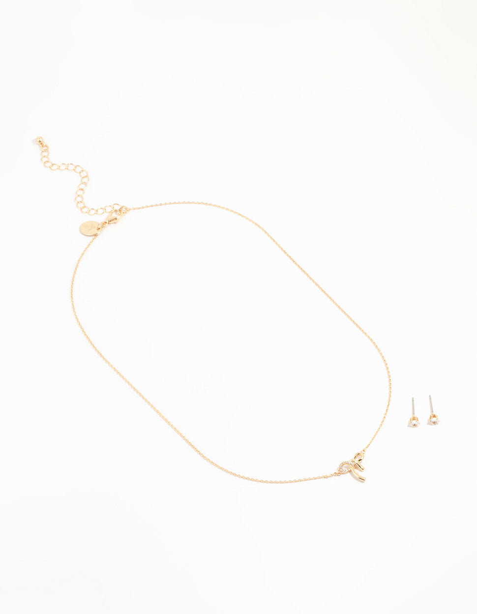 Gold Cubic Zirconia Bow Necklace & Earrings Set