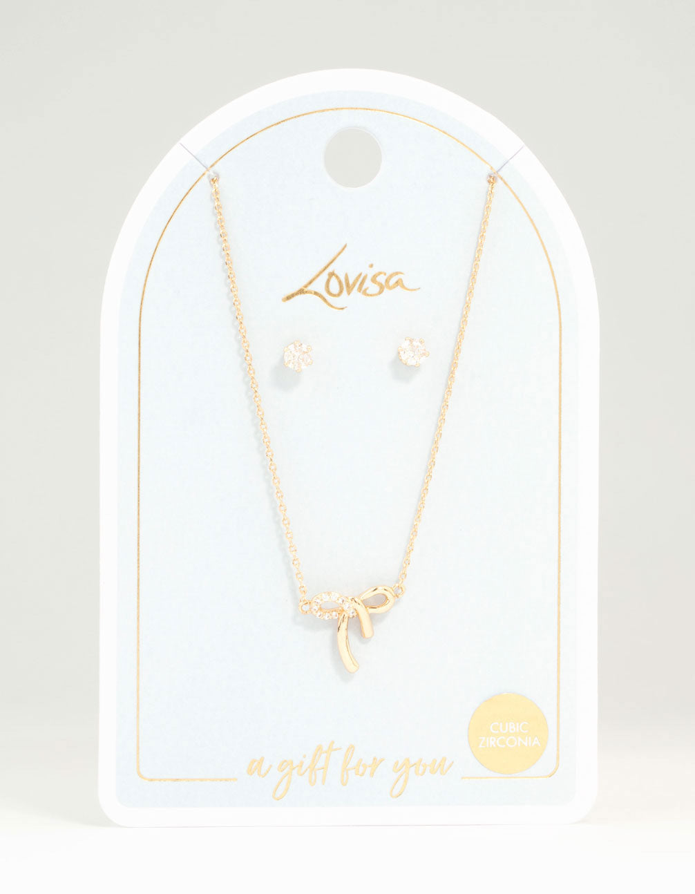 Gold Cubic Zirconia Bow Necklace & Earrings Set