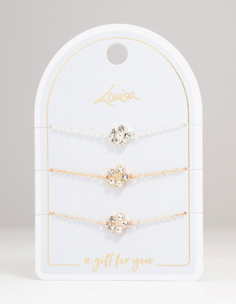 Mixed Metals Diamante Flower Bracelets 3-Pack