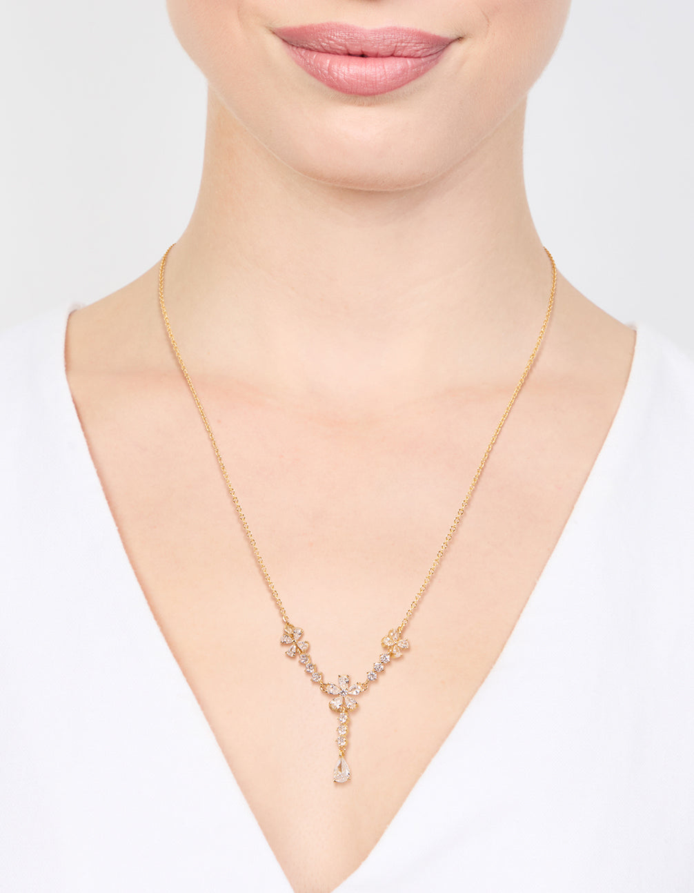 Gold Plated Pearl Flower Trio Y-Necklace