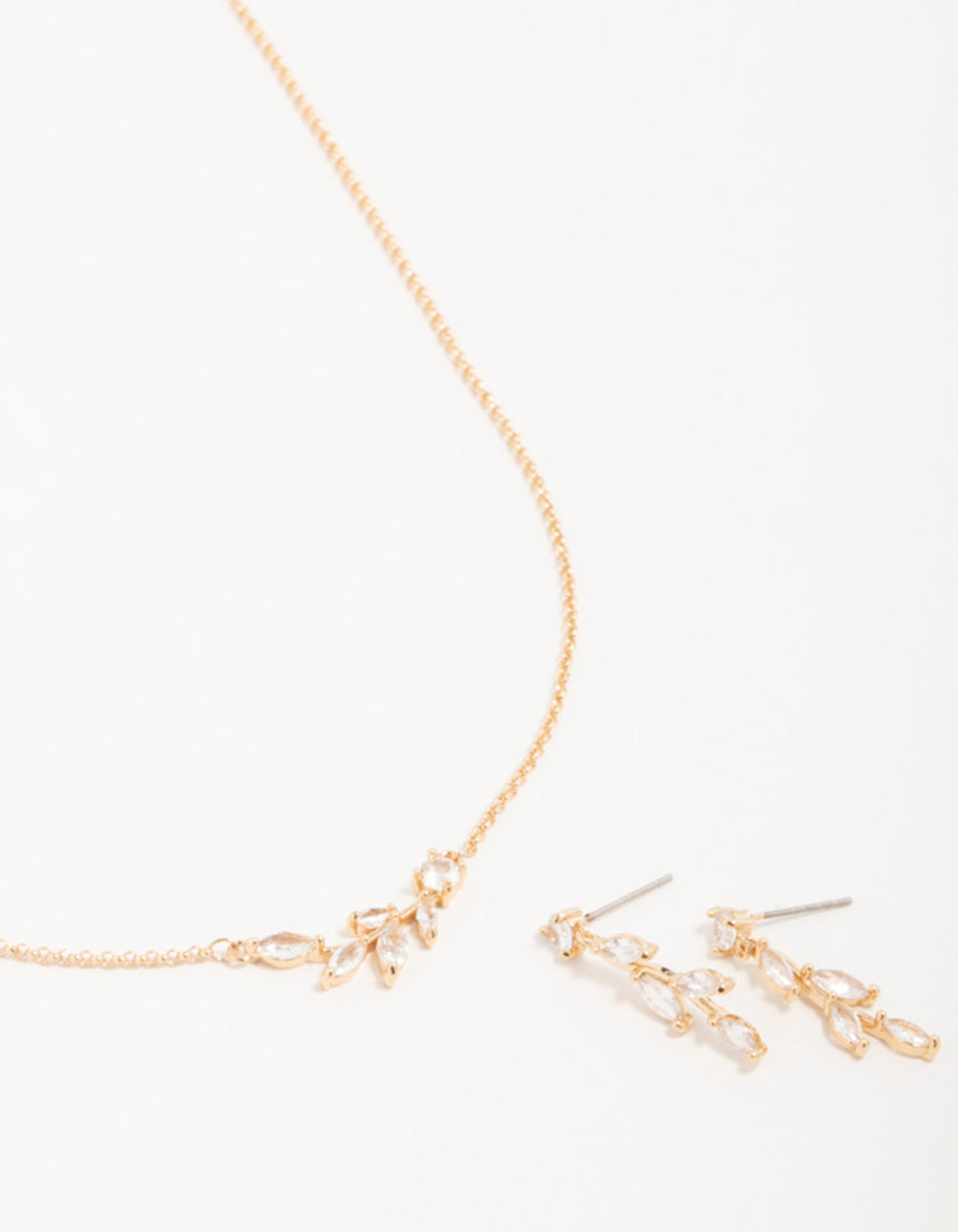 Gold Olive Branch Necklace & Earrings Set