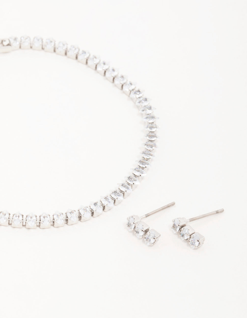 Silver Diamante Marquise Earrings & Tennis Bracelet Set