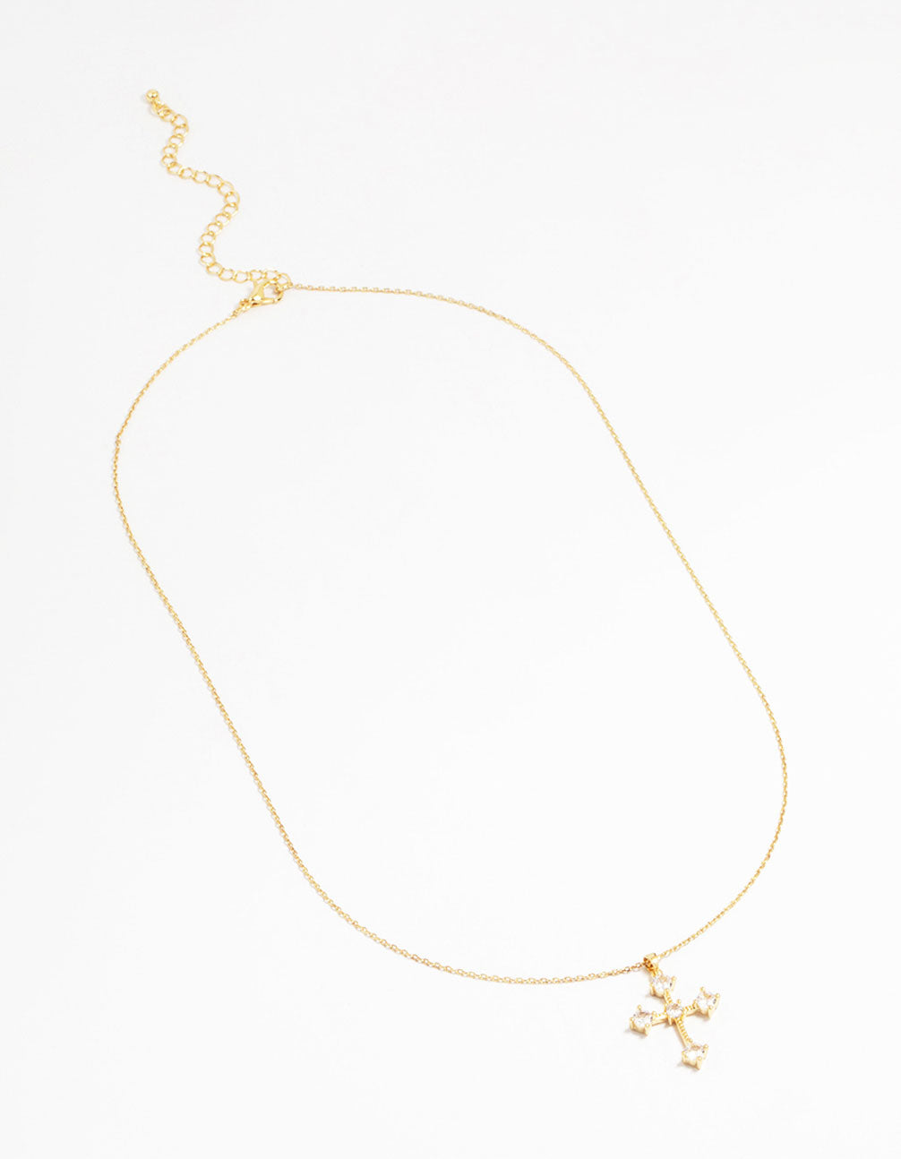 Gold Plated Cubic Zirconia Gothic Cross Necklace & Stud Earrings Set