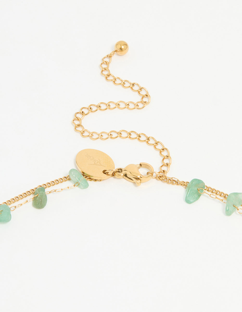 Waterproof Gold Plated Stainless Steel Green Stone Layered Necklace