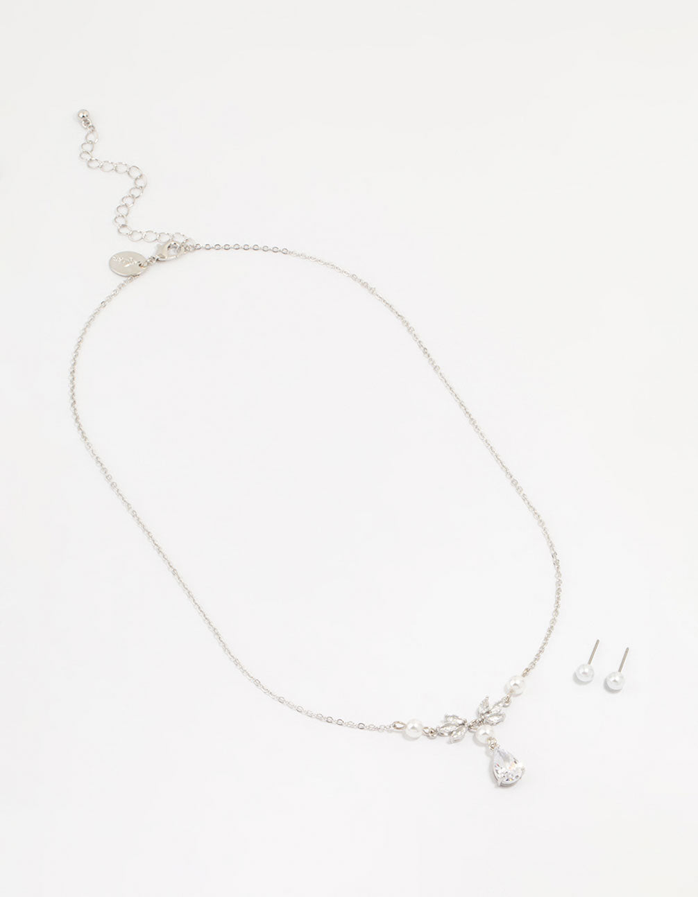 Silver Pearl Cubic Zirconia Drop Necklace & Earrings Set