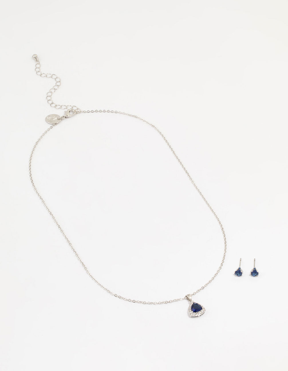 Silver Blue Cubic Zirconia Blue Pendant Necklace & Earrings Set