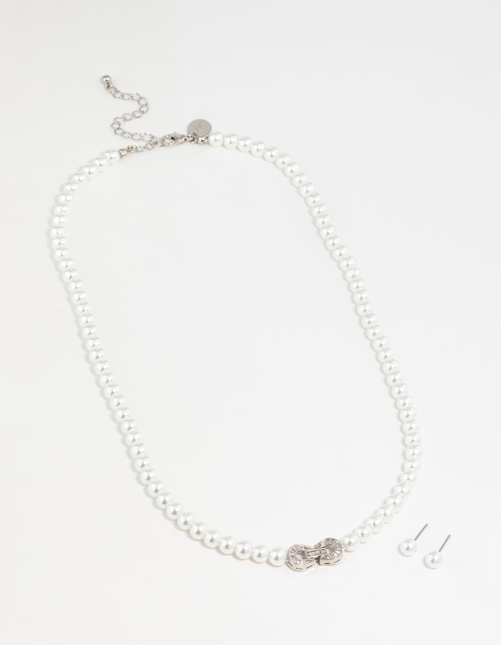 Silver Pearl Double Hoop Necklace & Earrings Set