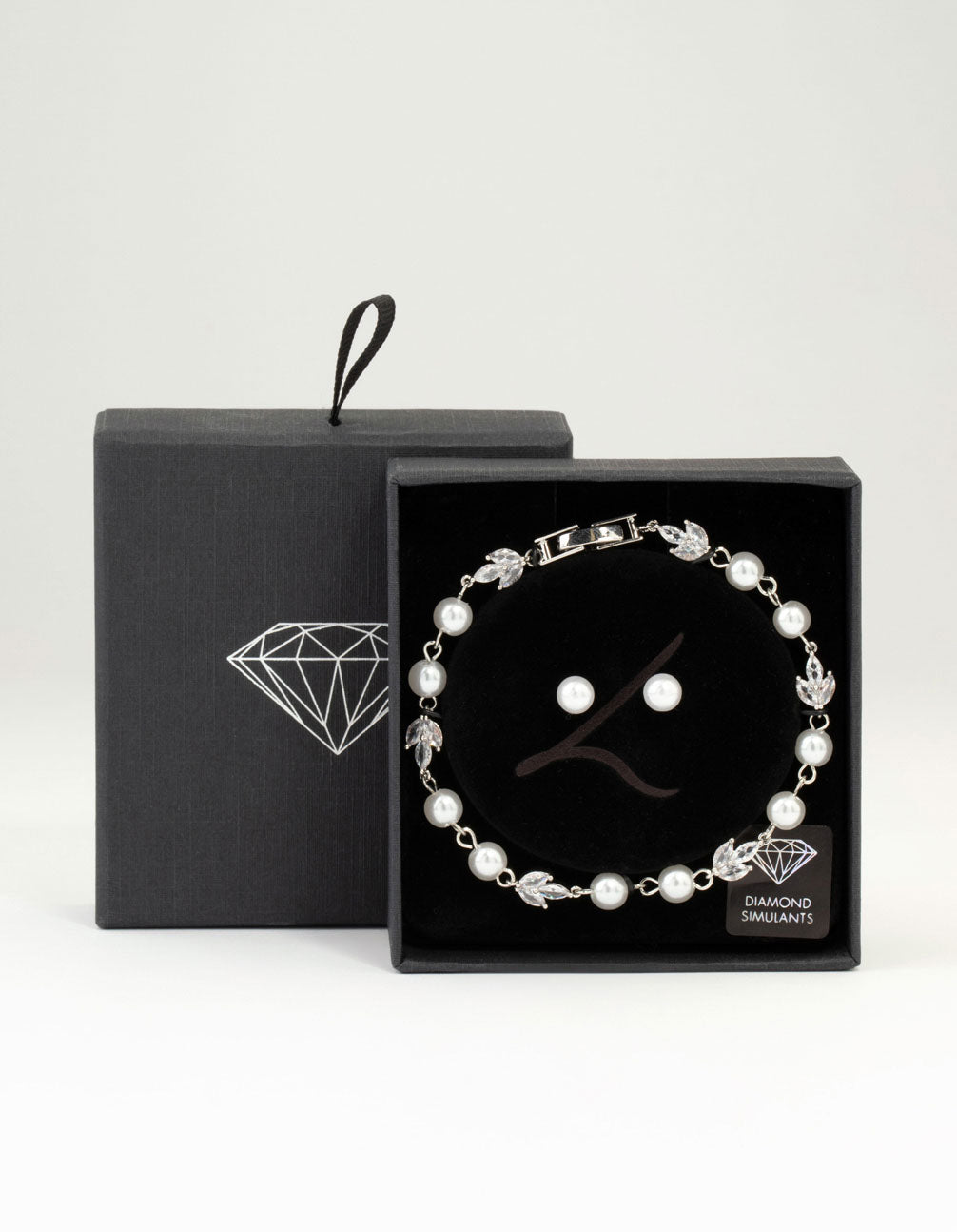 Silver Cubic Zirconia Pearl Leaf Bracelet & Earrings Set
