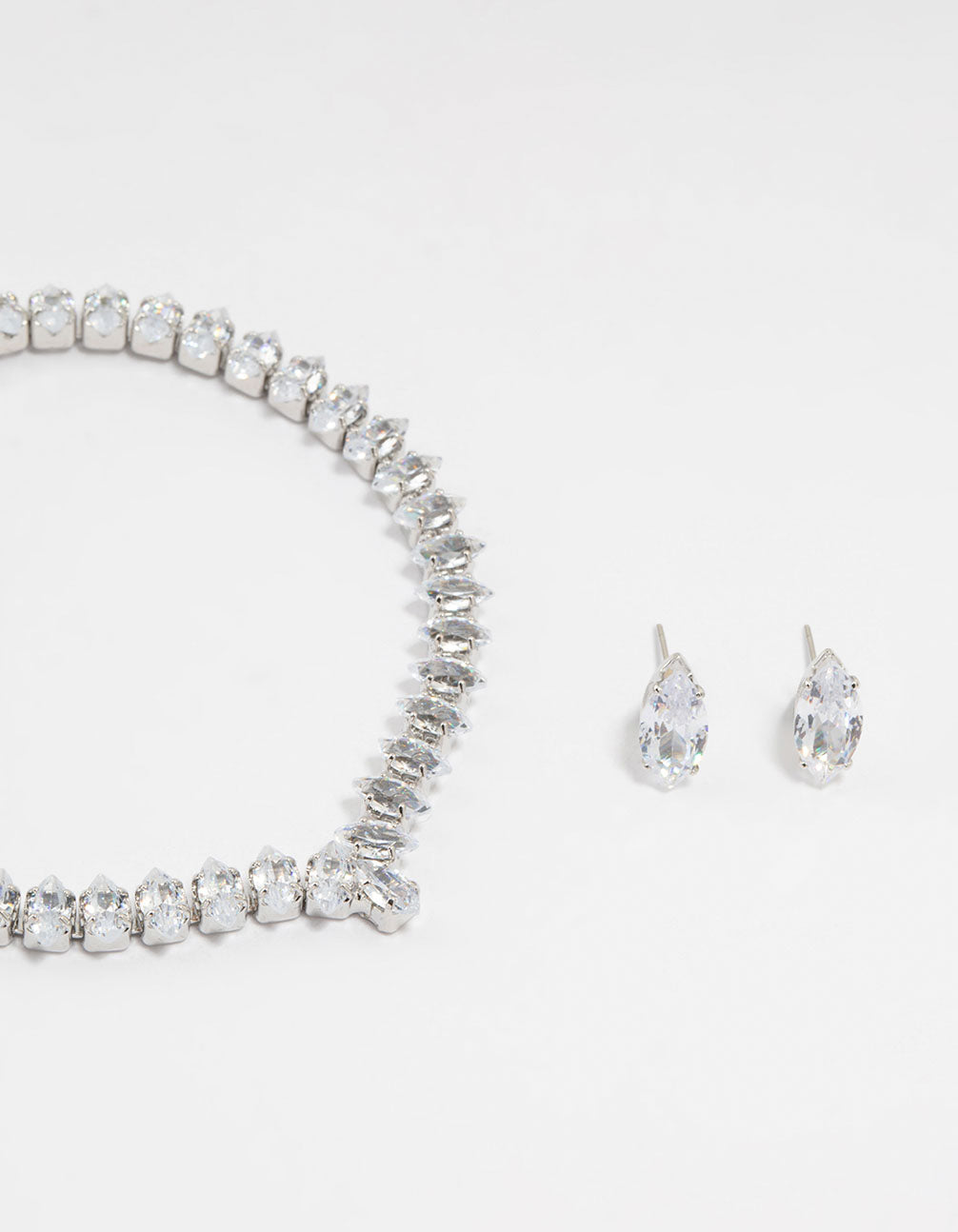Silver Cubic Zirconia Marquise Tennis Bracelet & Earrings Set