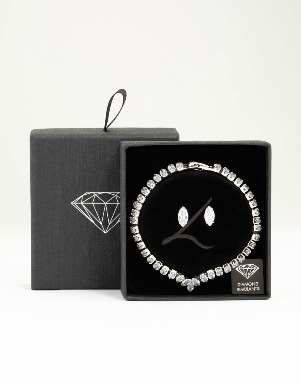 Silver Cubic Zirconia Marquise Tennis Bracelet & Earrings Set