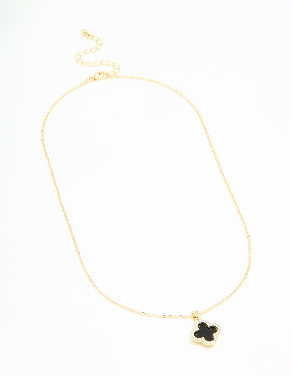 Gold Plated Diamante Outline Black Flower Pendant Necklace