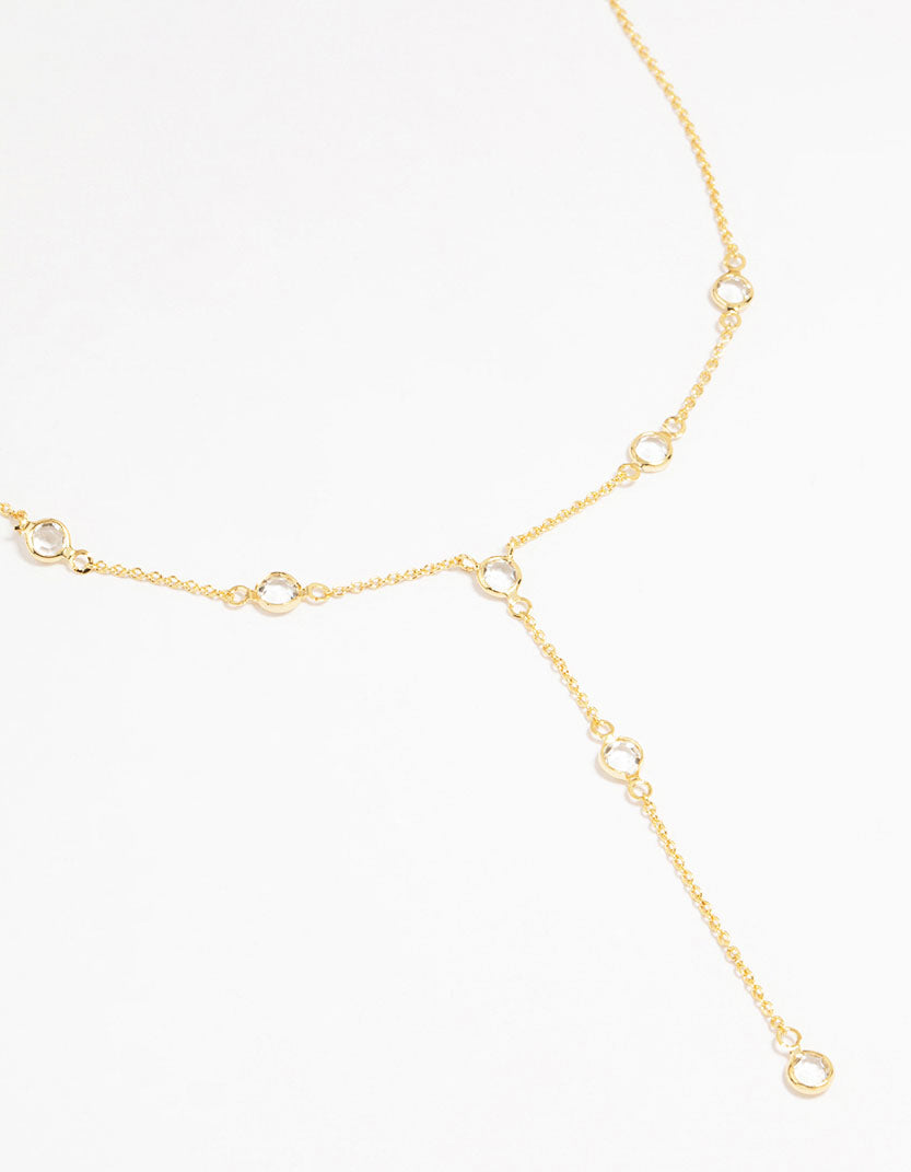 Gold Plated Brass Cubic Zirconia Y-Necklace