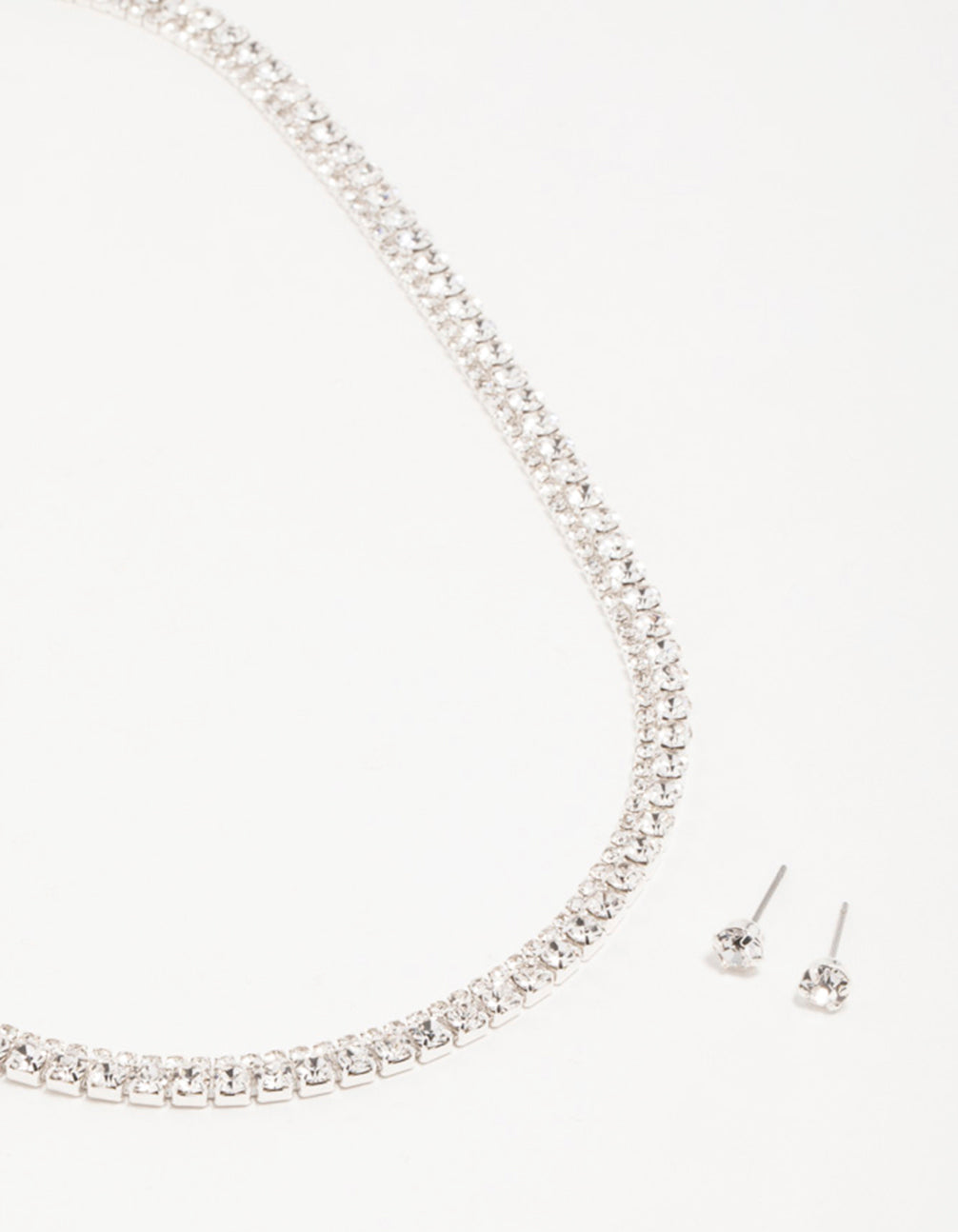 Silver Diamante Tennis Necklace & Earrings Set