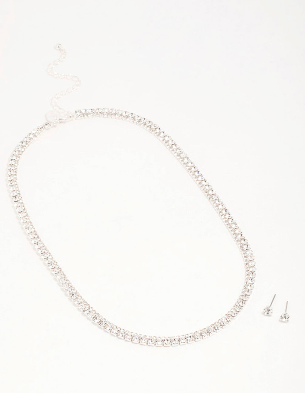 Silver Diamante Tennis Necklace & Earrings Set