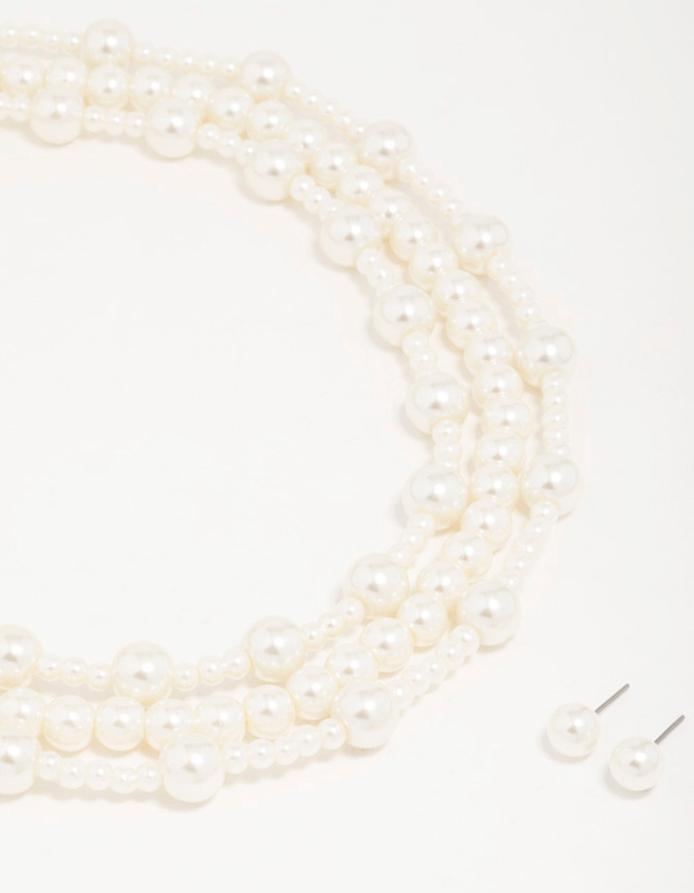 Silver Pearl Layered Necklace & Earrings Set