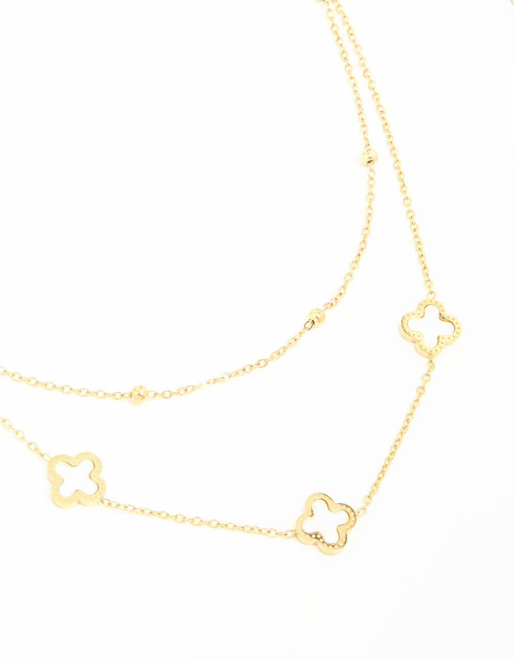 Waterproof Gold Plated Stainless Steel Flower Layered Necklace