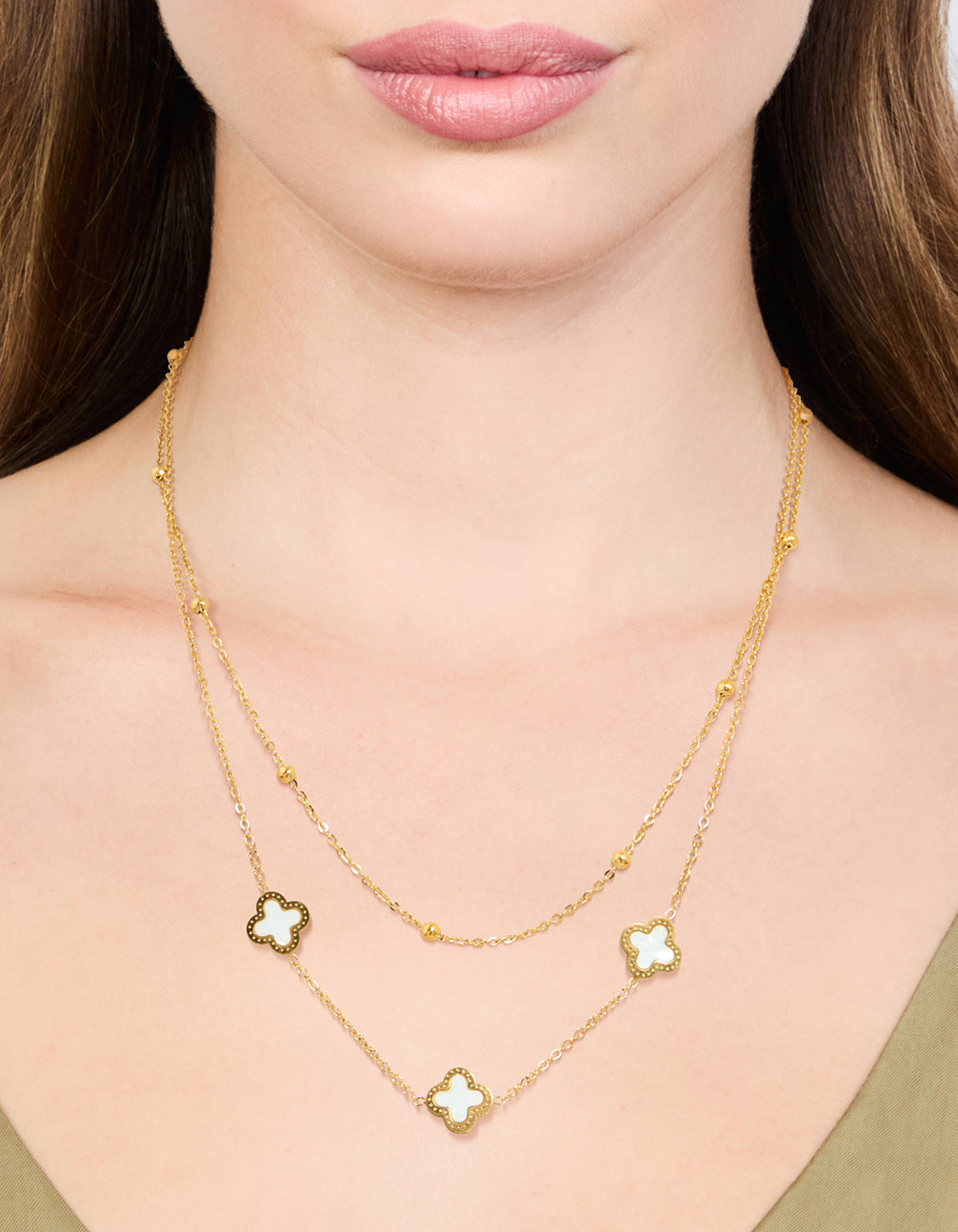 Waterproof Gold Plated Stainless Steel Flower Layered Necklace