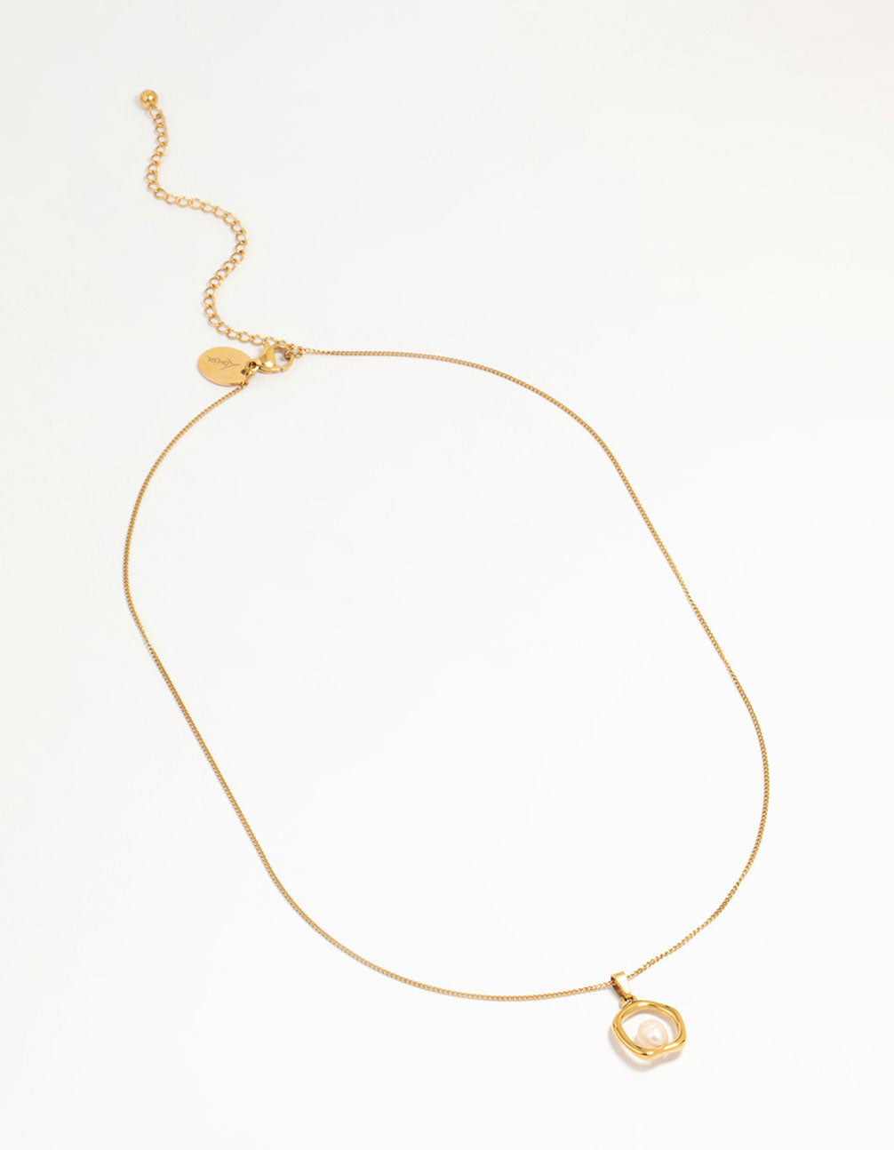 Waterproof Gold Plated Stainless Steel Freshwater Pearl Molten Hoop Pendant Necklace