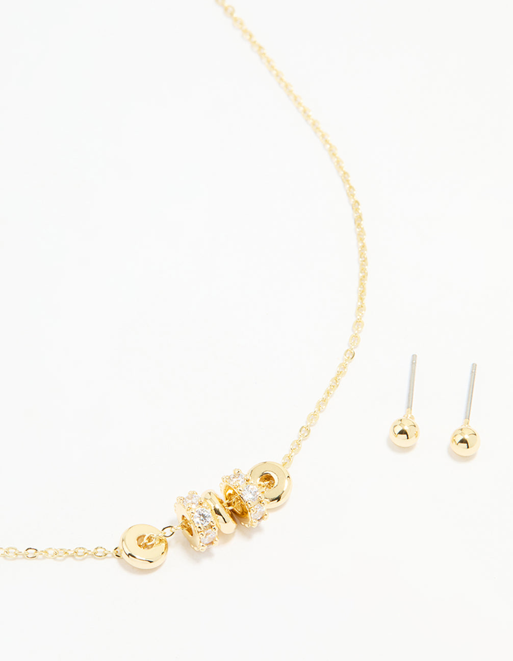 Gold Plated Cubic Zirconia Rondell Pendant Necklace & Earrings Set