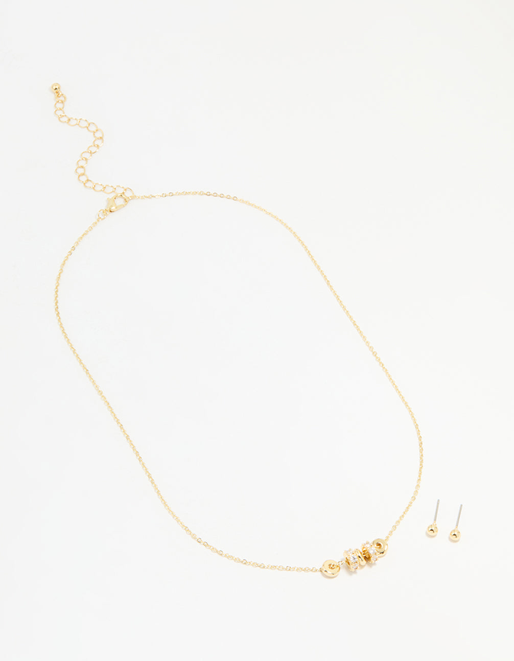 Gold Plated Cubic Zirconia Rondell Pendant Necklace & Earrings Set